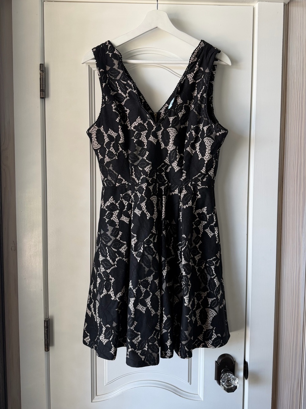 She + Sky Black Lace V-Neck Fit-and-Flare Dress